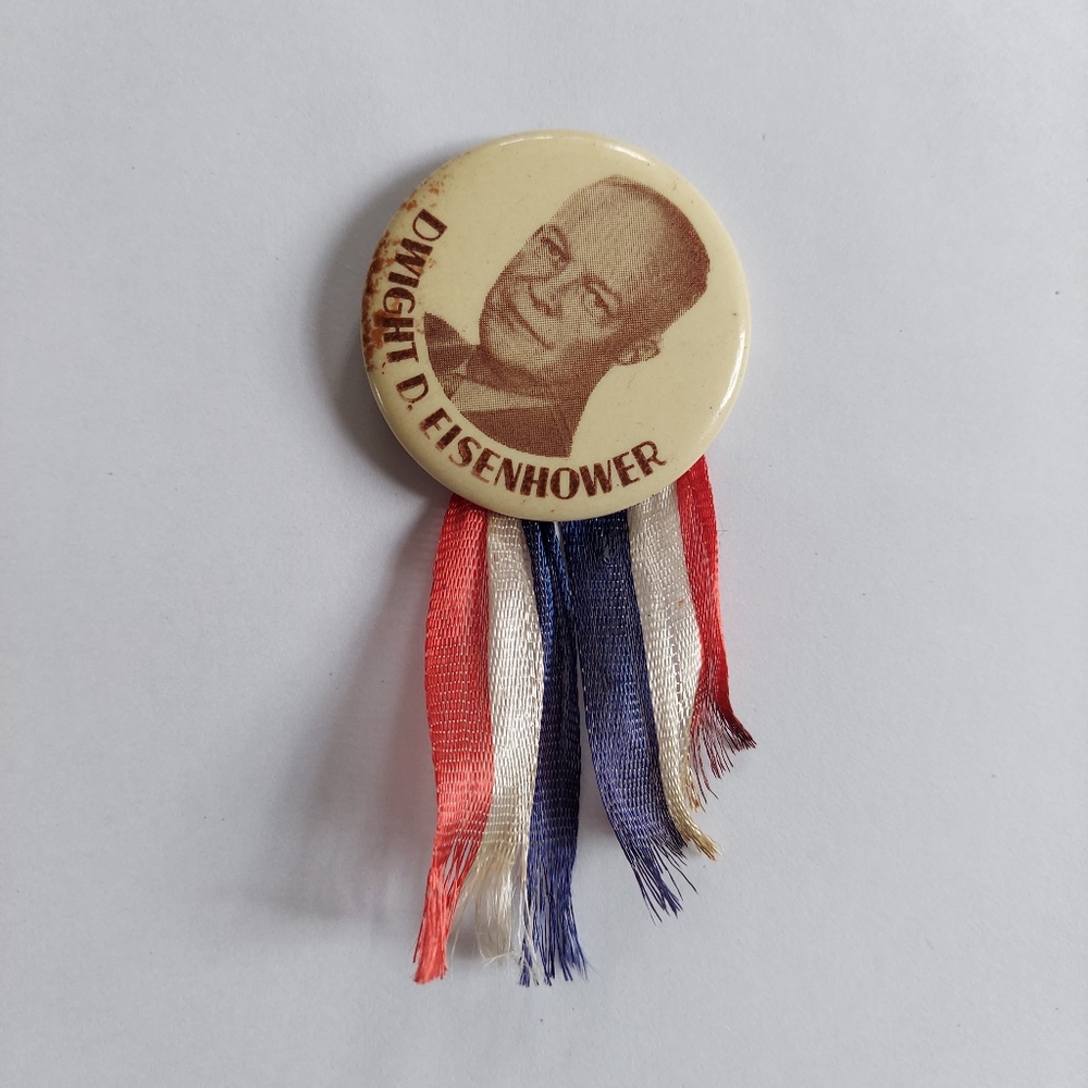 Vintage Pinback Button Ribbon 50s President Dwight Eisenhower Republican